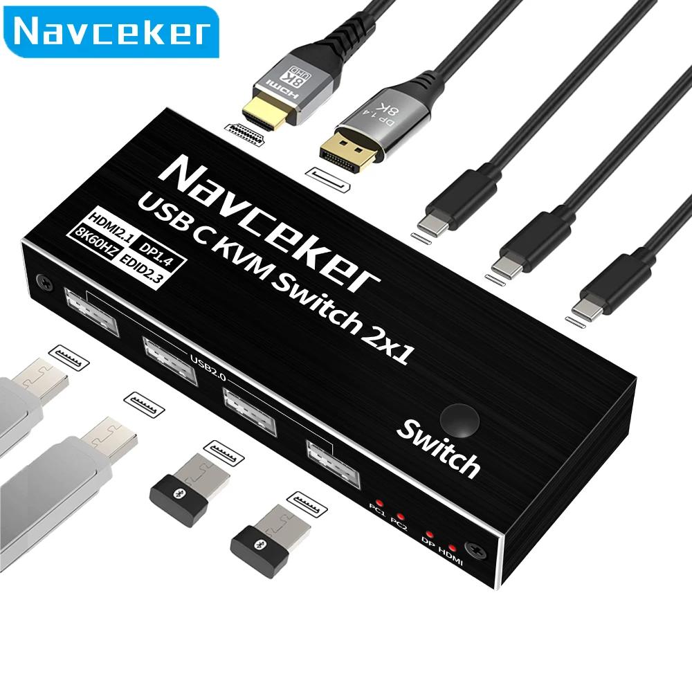 Navceker Ʈ 4 USB C KVM ġ, 2 ǻ ƺ 1 HDMI Ϳ, 4K 144Hz USB KVM ġ, USB 8K 60Hz KVM ó